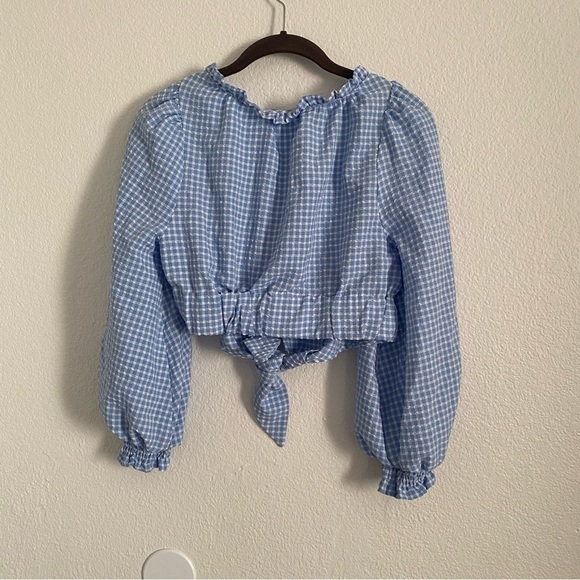 NWOT Zara Women's Size XS Blue Gingham Long Sleeve Crop Top - Picture 5 of 5